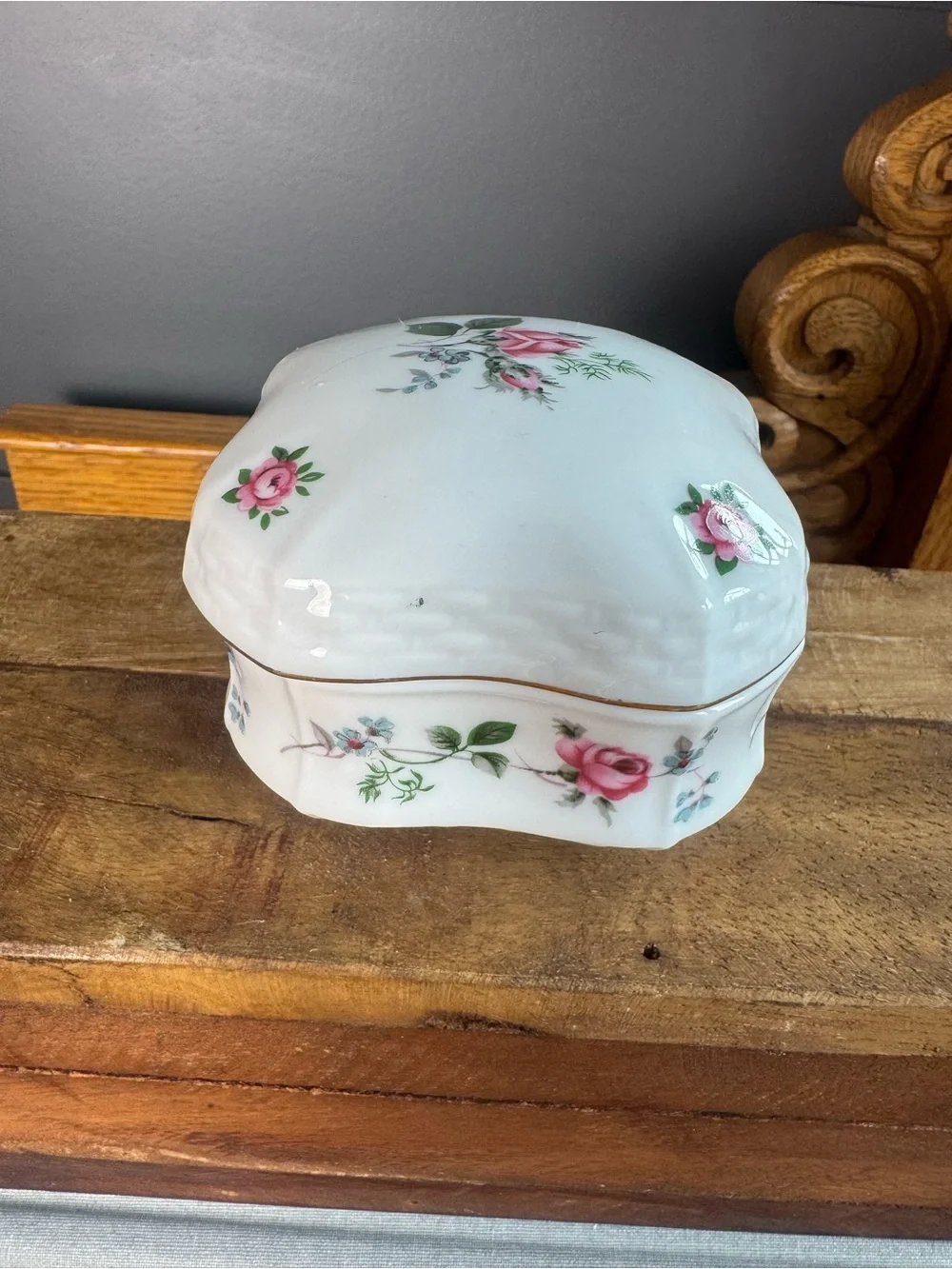 Heritage House Porcelain Floral Music Trinket Box Pink Rose 